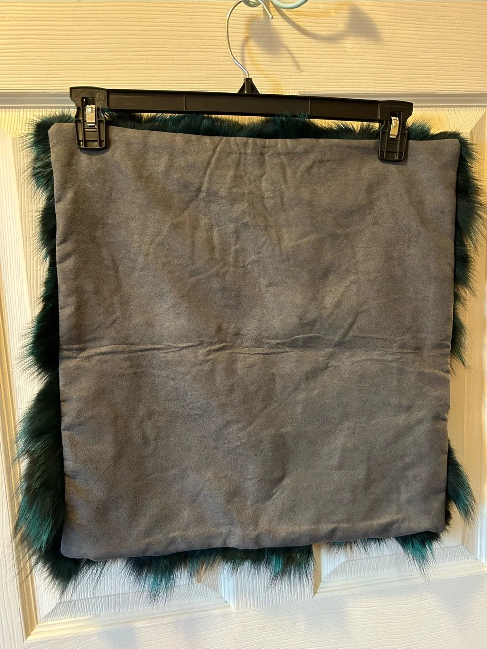 Greenish & Black Color Fox Fur Pillow Covers Real Fur Faux Suede Back Like New